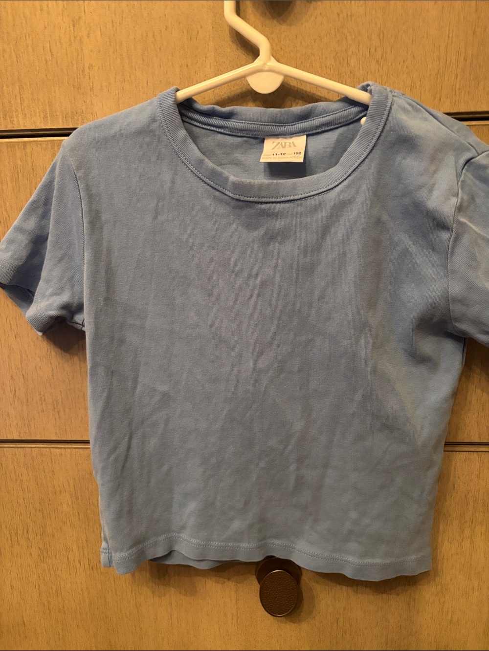 Zara Kid’s Sky Blue Crew Neck Cropped Short Sleeve Tee size youth 11-12